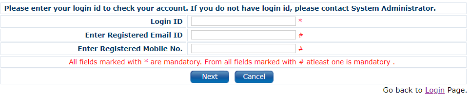 MIS application recover forget password enter details
