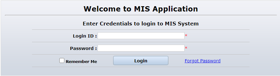 Login screen of NCVT MIS Application