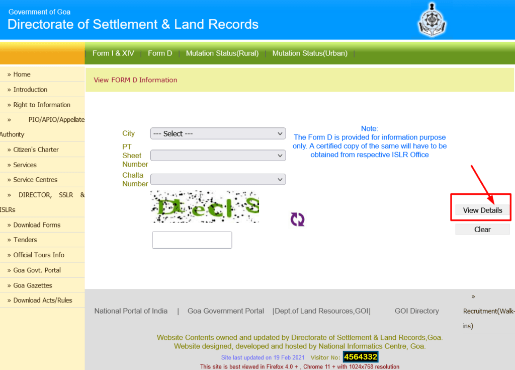 Goa Land Records Form D details