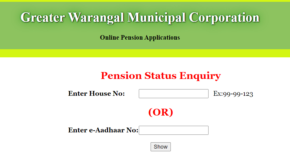 TS Aasara Pension status enquiry