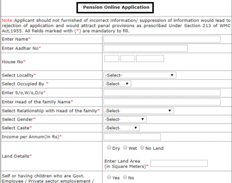 TS Aasara Pension online application form