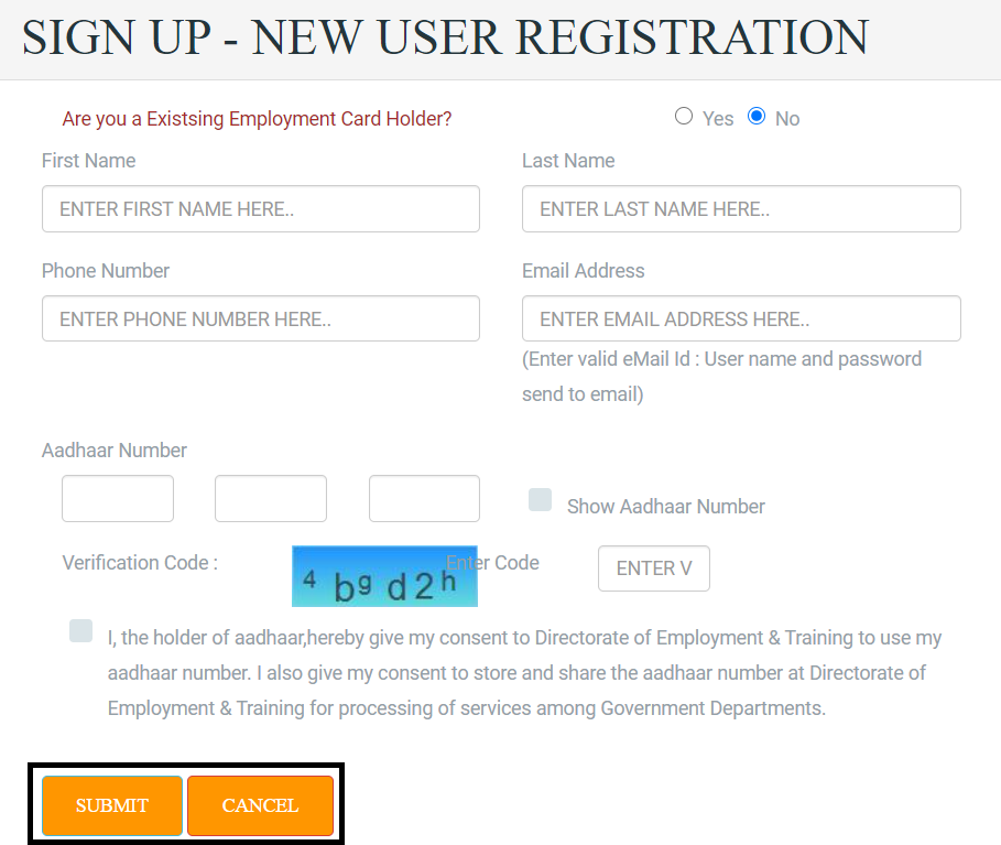 Telangana employment exchange registration form