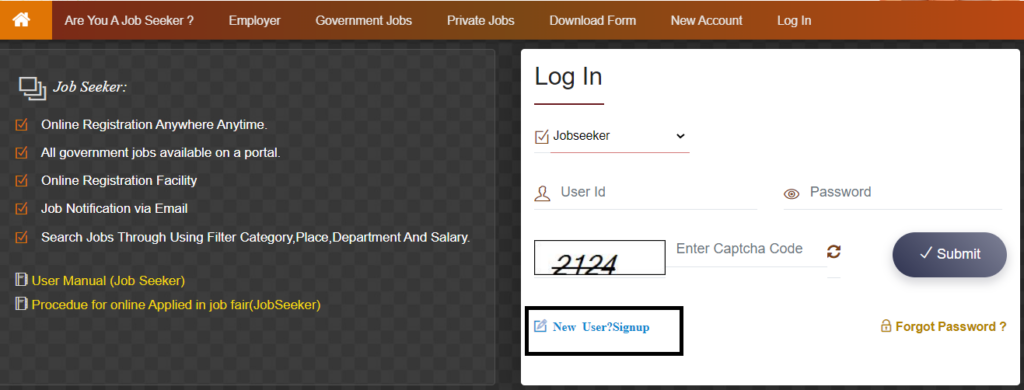 Uttar Pradesh employment exchange new user registration
