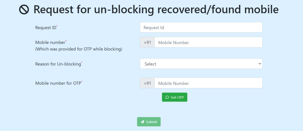 unblock request CEIR