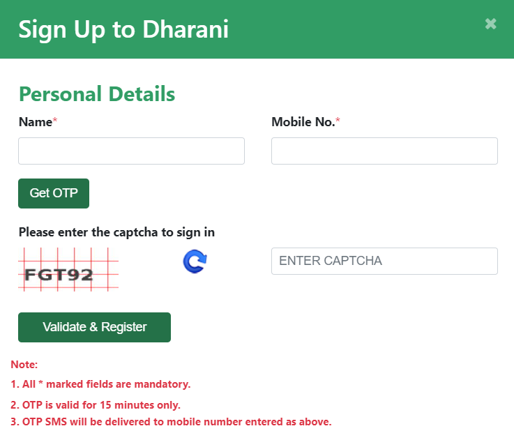 Register at Dharani Telangana