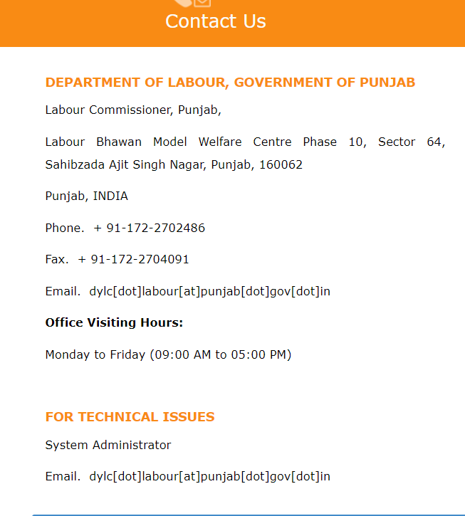 punjab-e-labour-card-contact-number