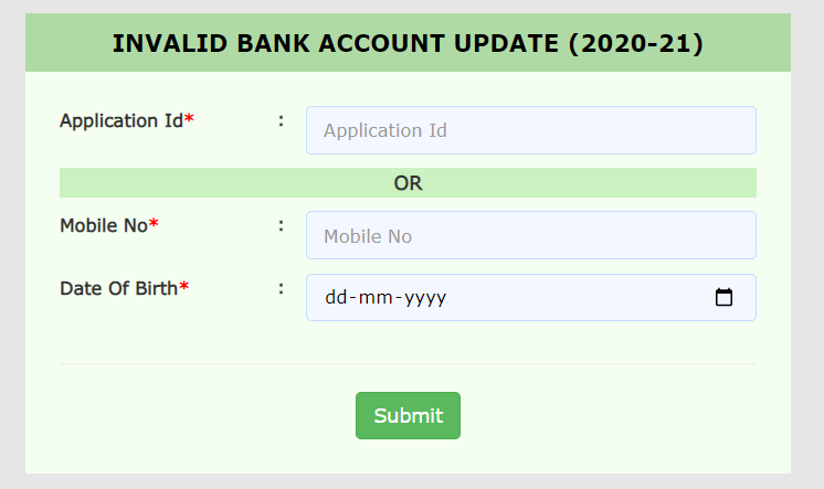 invalid bank account updating