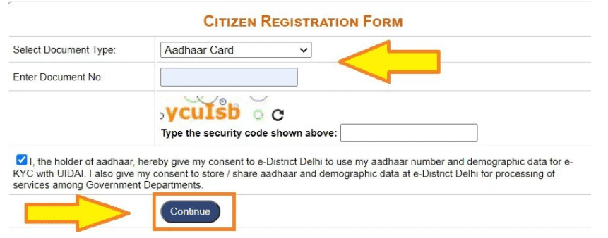 online registration delhi e-district portal