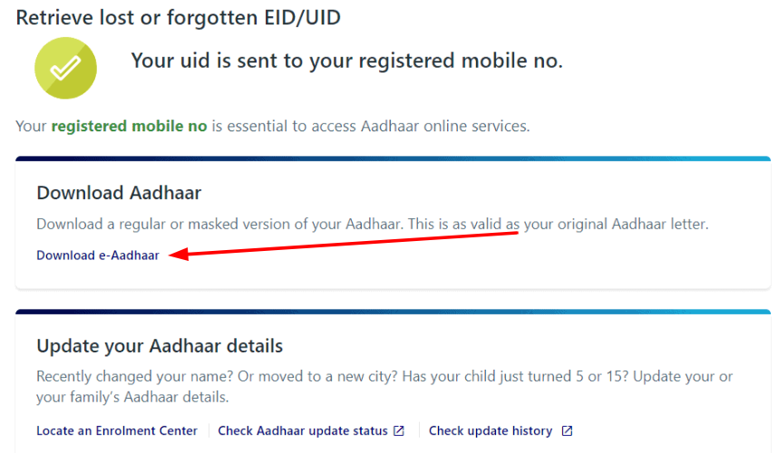 adhaar card download with mobile number