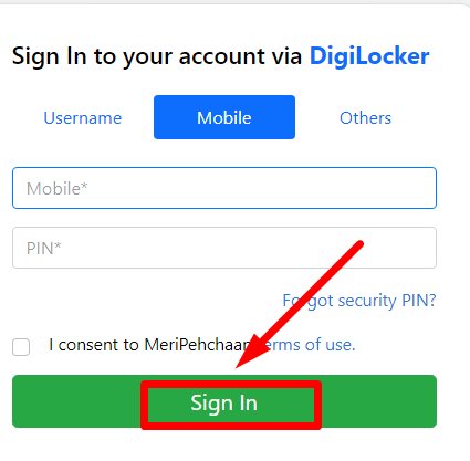 digilocker sign in meri pehchan user id