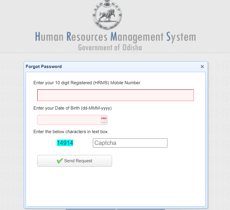 HRMS Odisha Password Reset
