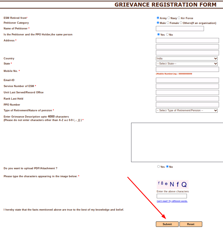 dpengrams grievance registration form