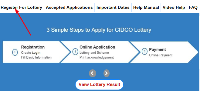 cidco register for lottery -सिडको लॉटरी ऑनलाइन रजिस्ट्रेशन  