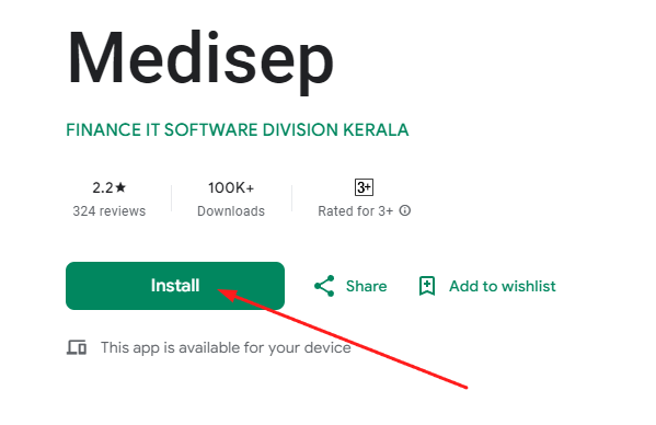 Kerala MEDISEP App Install Button